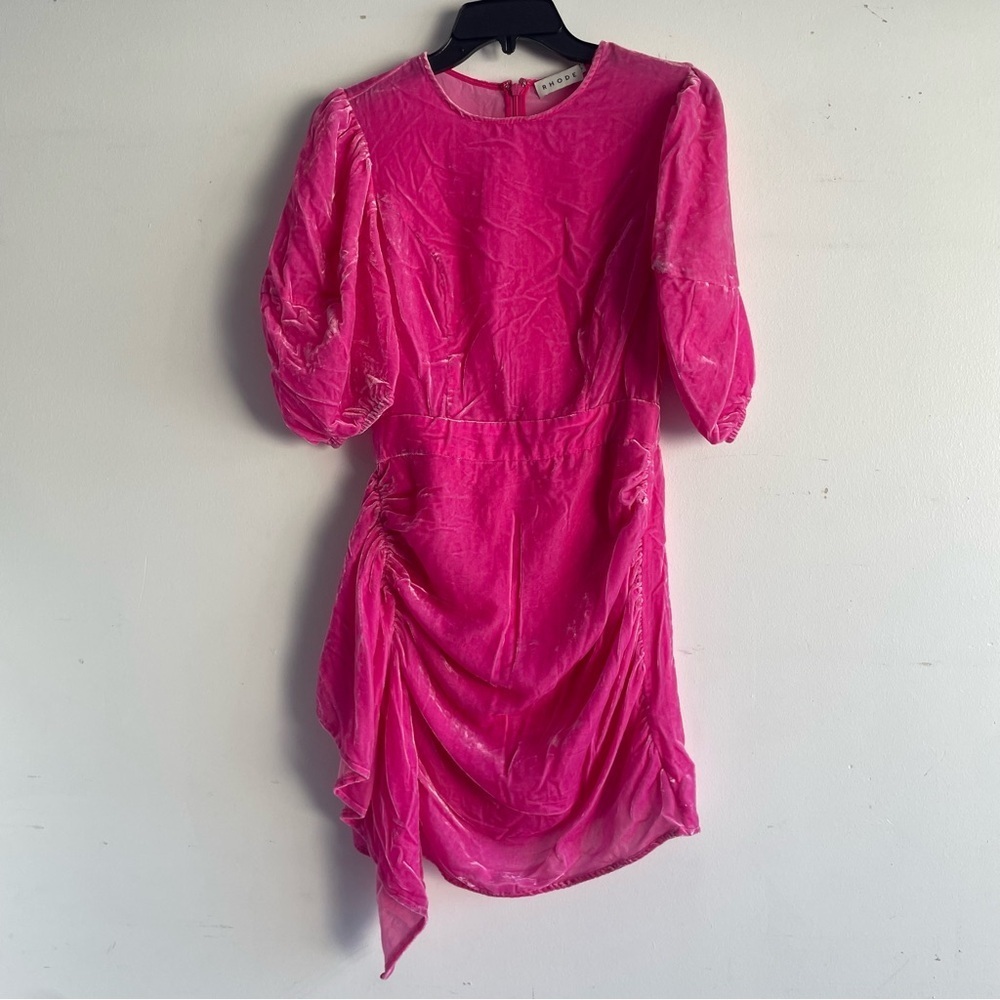 Rhode Pia Puff Sleeve Draped Dress pink velvet 22644 - Picture 6 of 14